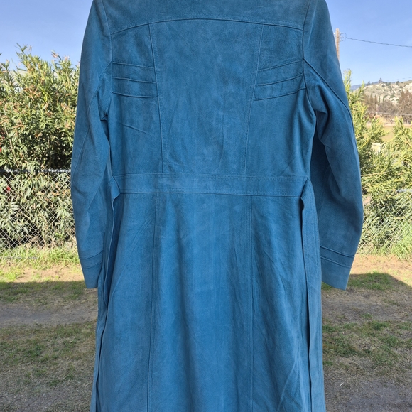 Women's Teal Suede Trench Coat - Picture 3 of 7